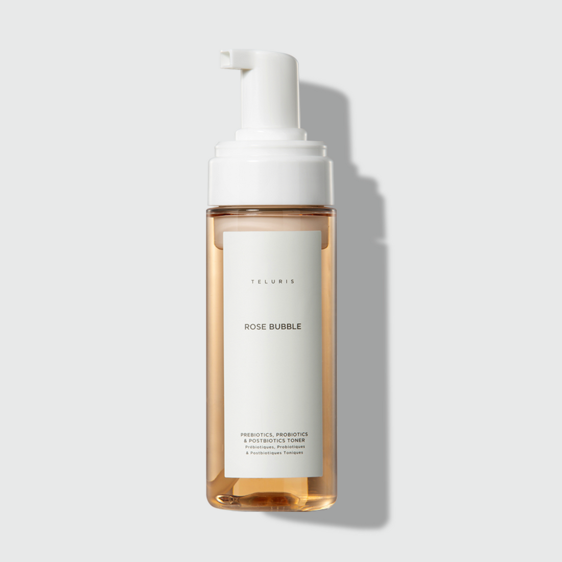 Rose Bubble Toner bottle featuring vegan, fragrance-free formula for sensitive skin.